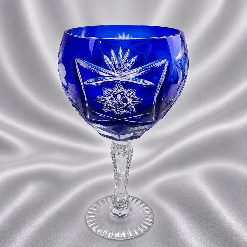 Bohemian Cut to Clear 4 colors Crystal Wine Hocks Glasses 8.25in
